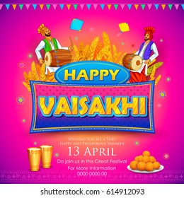 illustration of Happy Vaisakhi Punjabi festival celebration background