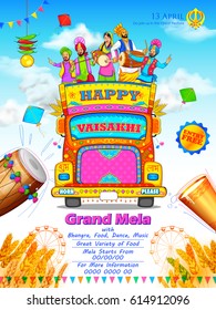 illustration of Happy Vaisakhi Punjabi festival celebration background