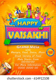 illustration of Happy Vaisakhi Punjabi festival celebration background