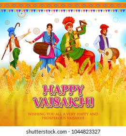 illustration of Happy Vaisakhi Punjabi spring harvest festival of Sikh celebration background