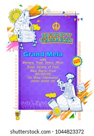 illustration of Happy Vaisakhi Punjabi spring harvest festival of Sikh celebration background