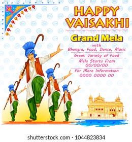 illustration of Happy Vaisakhi Punjabi spring harvest festival of Sikh celebration background