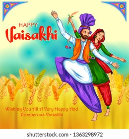 illustration of Happy Vaisakhi Punjabi spring harvest festival of Sikh celebration background