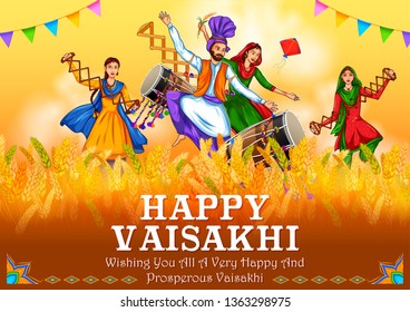 illustration of Happy Vaisakhi Punjabi spring harvest festival of Sikh celebration background