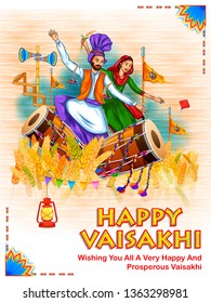 illustration of Happy Vaisakhi Punjabi spring harvest festival of Sikh celebration background