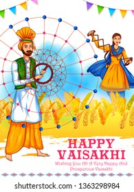 illustration of Happy Vaisakhi Punjabi spring harvest festival of Sikh celebration background