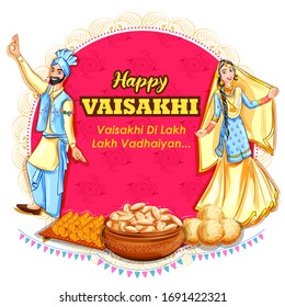 illustration of Happy Vaisakhi Punjabi spring harvest festival of Sikh celebration background