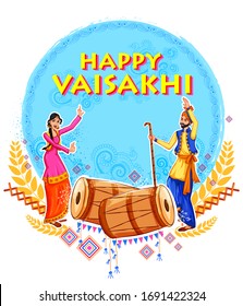 illustration of Happy Vaisakhi Punjabi spring harvest festival of Sikh celebration background