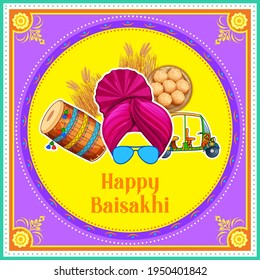 illustration of Happy Vaisakhi Punjabi spring harvest festival of Sikh celebration background