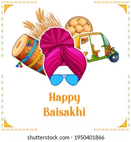 illustration of Happy Vaisakhi Punjabi spring harvest festival of Sikh celebration background