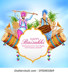 illustration of Happy Vaisakhi Punjabi spring harvest festival of Sikh celebration background