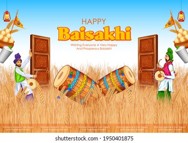 illustration of Happy Vaisakhi Punjabi spring harvest festival of Sikh celebration background