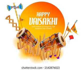 illustration of Happy Vaisakhi Punjabi spring harvest festival of Sikh celebration background