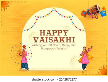 illustration of Happy Vaisakhi Punjabi spring harvest festival of Sikh celebration background