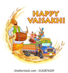 illustration of Happy Vaisakhi Punjabi spring harvest festival of Sikh celebration background