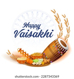 illustration of Happy Vaisakhi Punjabi spring harvest festival of Sikh celebration background