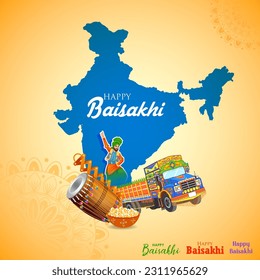 illustration of Happy Vaisakhi Punjabi spring harvest festival of Sikh celebration background