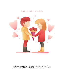 Illustration Happy Valentine Couple In Love With Warm Color