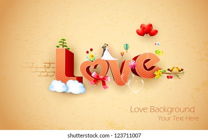 illustration of happy valentine's background with love text