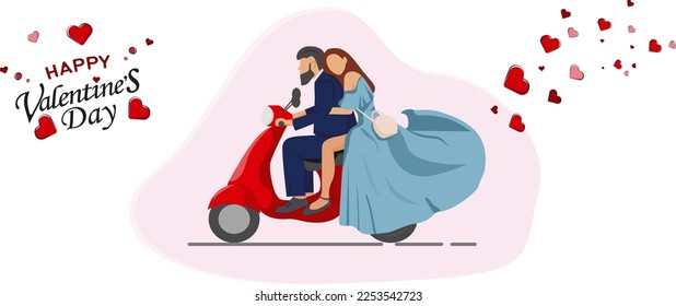 Illustration of Happy Valentine's Day 14 February. Romantic couple happy and in love. Couple in love. Valentine's Day characters. Vector illustration in cartoon style. 