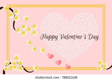 Illustration of Happy Valentine's Day card in light pink color tone. Heart and beautiful floral vector. Picture with frame and copy space for writing on card.