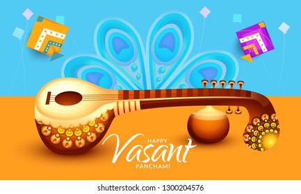 Illustration Of Happy Vasant Panchami Background. 
