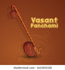 illustration of Happy Vasant Panchami Celebration with instrument Veena