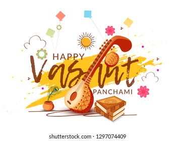 illustration of happy vasant panchami indian festival background.