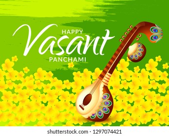 illustration of happy vasant panchami indian festival background.