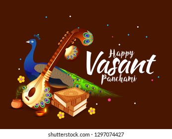illustration of happy vasant panchami indian festival background.