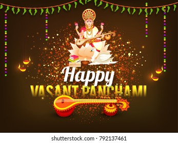 illustration of happy vasant panchami indian festival background.