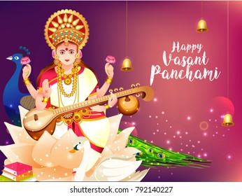 illustration of happy vasant panchami indian festival background.