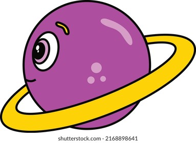 Illustration of Happy violet-yellow cartoon planet