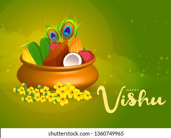 Illustration of  Happy Vishu Greeting Card Background.