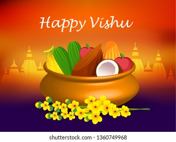 Illustration of  Happy Vishu Greeting Card Background.