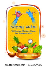 illustration of Happy Vishu new year Hindu festival celebrated in the Indian state of Kerala