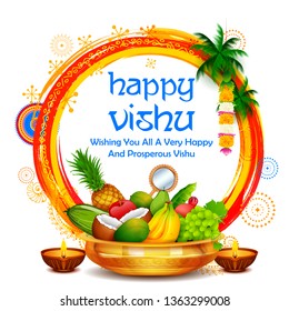 illustration of Happy Vishu new year Hindu festival celebrated in the Indian state of Kerala