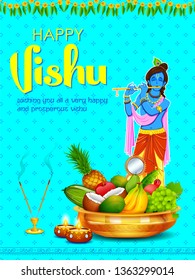 illustration of Happy Vishu new year Hindu festival celebrated in the Indian state of Kerala