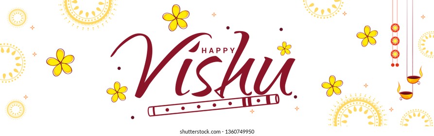 Illustration of Happy Vishu Typography Design Traditional Background.