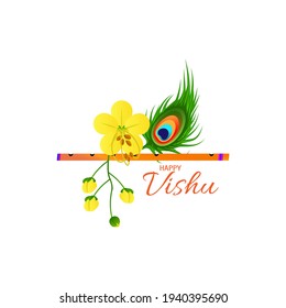 Illustration de Joyeux Vishu.  culte de krishna. fleur de fistule de cassia.
