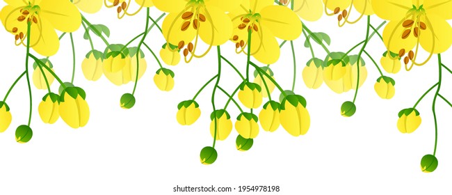 Illustration of Happy Vishu.  worship of krishna. cassia fistula flower.