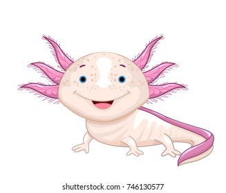 Illustration of a Happy White Axolotl