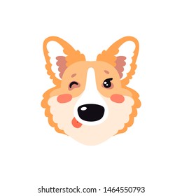 Illustration with happy winking Corgi dog. Cute childish design, kid background element for room birthday decor, baby shower invitation card, t-shirt print, positive emotions, badge