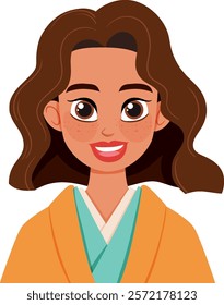 Illustration of a happy woman with brown hair