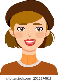 Illustration of a happy woman with freckles