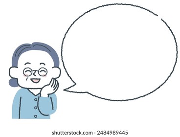  Illustration of a happy woman and a speech balloon