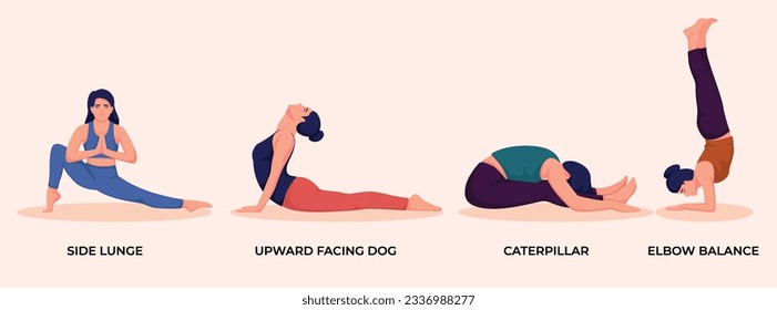 Ilustración de mujeres felices haciendo ejercicios de pose de yoga