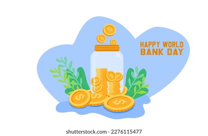 illustration of happy world bank day. saving money. saving money concept.