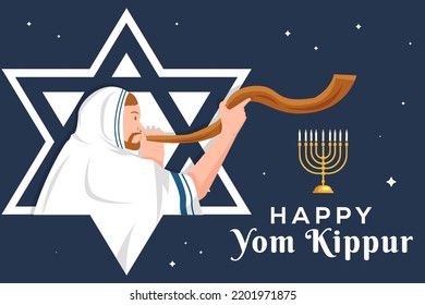 illustration happy yom kippur with a person bow the shofar vector design