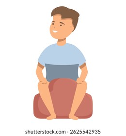 Illustration of a happy young boy casually sitting on a comfy red bean bag
